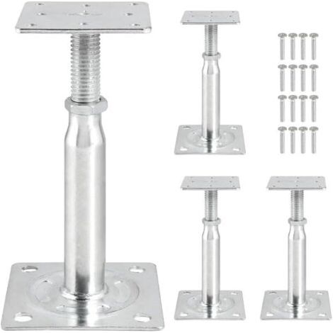 4pcs Supports de Poteau Réglables en Hauteur 150mm-200mm Support Poteau Bois Galvanisés Trou de Poteaux de Support Réglable Pied de Supports de Sol en Béton pour Clôture Carport Pergola Abri
