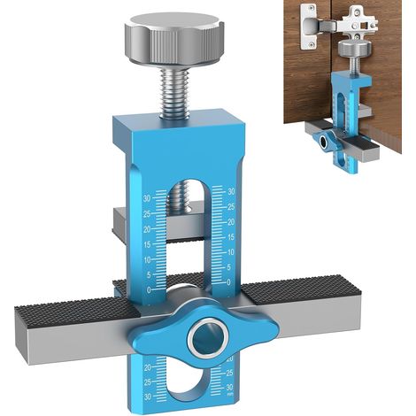 2 in 1 Schranktür Montagehilfe Einstellbarer Schrank Tür Installation mit Zweireihige Skala Aluminiumlegierung Verstellbare Schranktür-Montagevorrichtung für 7–40mm dicke Schranktür (A) (1/5)
