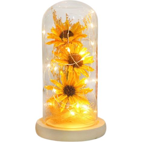 Dôme en Verre avec Fleur Artificielle LED - Tournesol pour Cadeau de Fête des Mères ou Saint-Valentin (1/5)