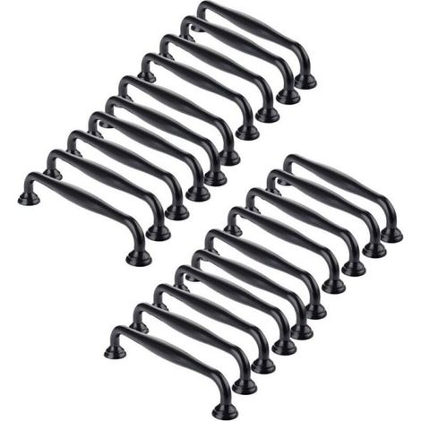 20 poignées de porte noires, pour meubles de cuisine, tiroirs et chambres à coucher, entraxe de 96 mm (modèle à 20 tubes - entraxe de 96 mm), blanches (1/5)
