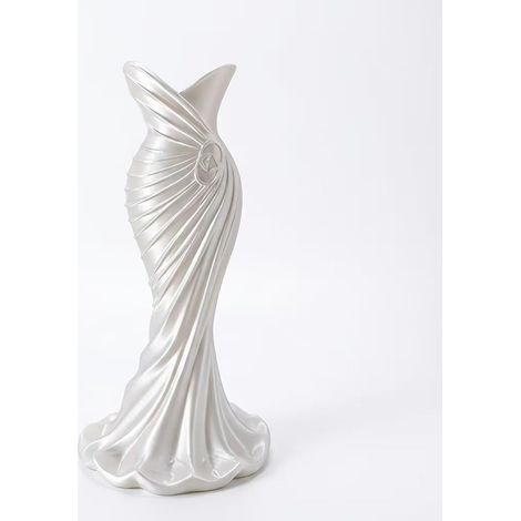 Vase sculptural imprimé 3D, design robe de soirée – minimaliste et élégant, parfait pour entrée-Blanc (1/5)