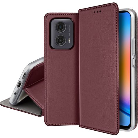 Schutzhülle für MOTOROLA MOTO G24/G04/E14 SMART MAGNETIC BOOK CASE BURGUNDERSCHEIN + GLAS (1/5)
