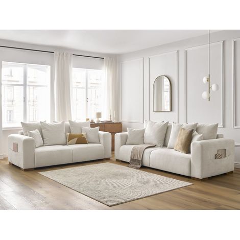 Bobochic – Ensemble canapé droit fixe 3 + 2 places – Tissu chiné beige – Design moderne – Confort optimal – Dimensions compactes pour petits espaces (1/5)
