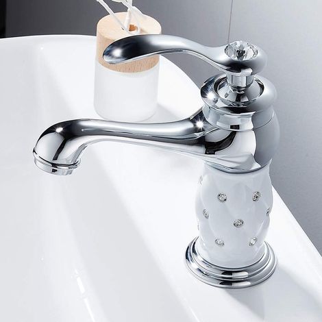 Mitigeur lavabo effet diamant décoratif – Réglage eau chaude/froide, design chic – Robinet haut de gamme pour salle de bain moderne (1/5)