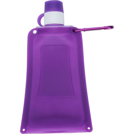 Bidon d'eau pliable 500ml en silicone, pour randonnée, voyage et cyclisme, couleur violette (1/5)