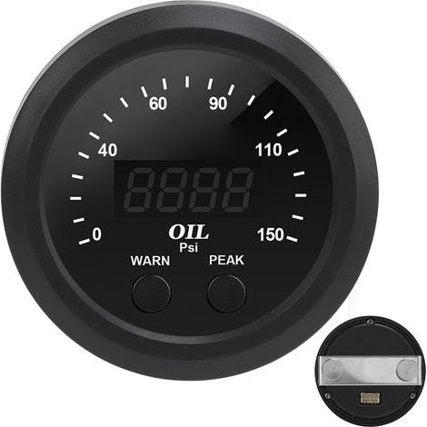 Manomètre de pression d'huile ultra-mince (52 mm, 2 1/16 po) pour voiture, 150 PSI, LED rouge, fond blanc, avec capteur. (1/5)