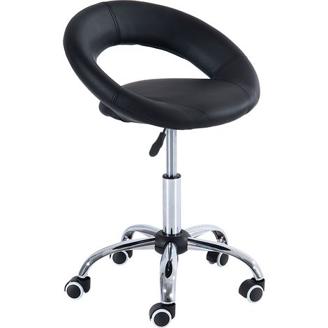 Tabouret à roulettes, tabouret de travail, tabouret pivotant, chaise de bureau, hauteur réglable, PU + métal, noir, 50 x 54 x (66-78) cm