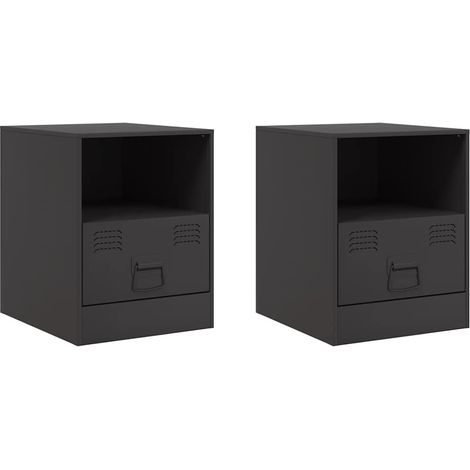 Juego de 2 mesitas de noche con cajón y compartimento abierto 34,5 x 39 x 44 cm acero negro DEC035462
