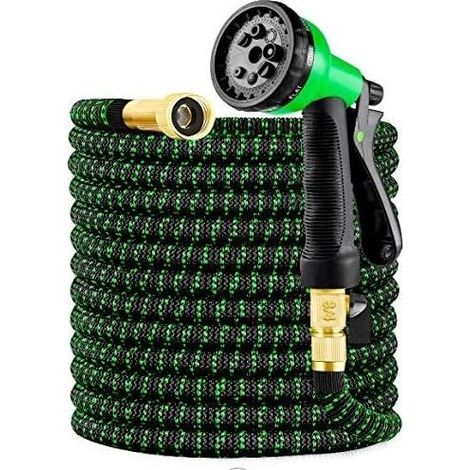 Hose d\'watering, all new hose d\'watering 2021 extendable 8 m/25 feet with fittings in brass solid 3/4", fabric extra resistant - hose extendable flexible with nozzle of spraying d\'water gra (1/5)
