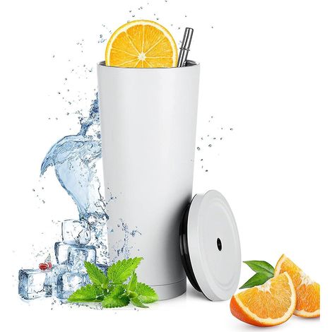 Mug isotherme en acier inoxydable avec paille et couvercle, 500 ml (17 oz), double paroi, garde les boissons chaudes pendant des heures, idéal pour la maison, le bureau, le shopping ou les voyages. (1/5)