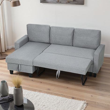 Grey Three-Seater Sofa Bed with Storage Compartment - Ideal for Small Spaces and Versatile Living Solutions
