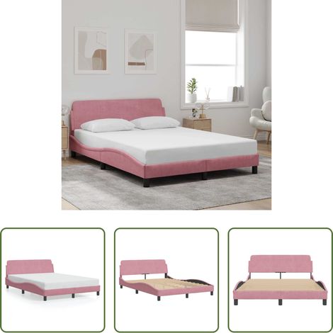 Sommeil confortable - Cadre de lit avec tête de lit Dover rose 140x190cm velours (1/5)