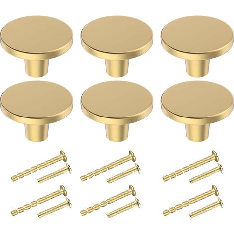 Pièces Boutons de Tiroir(23mm32mm), Boutons de Meubles en Or, Poignee de Porte Ronds, Boutons Armoire Dorés en Laiton, Avec Vis tronçonnables pour Co (1/5)