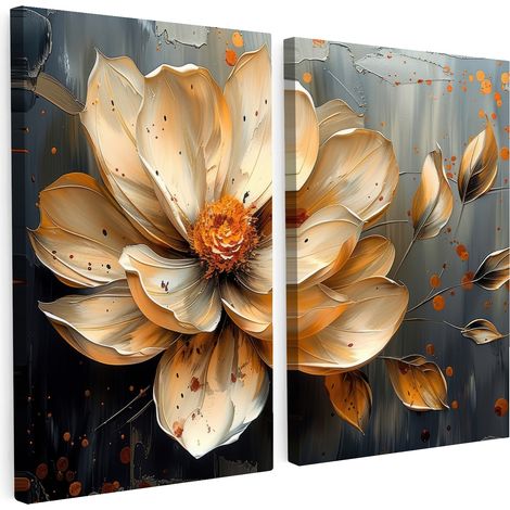TABLEAU SUR TOILE Fleur - Or - Abstrait - Peinture Lot de 2 160x120 (1/5)