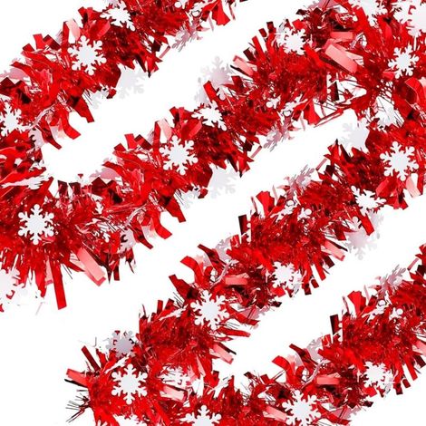 92m Guirlande de Noel Sapin ,Guirlandes Tinsel Noël,Guirlande Artificielle Noël pour Mariage Anniversaire Fête Escalier Cheminée Murs Fenêtres Sapin Decoration Noël (Rouge Blanc) (1/5)