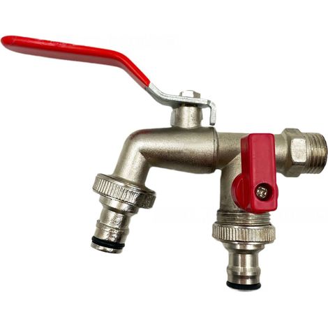Robinet de jardin à double tête, raccord rapide, pour usage domestique et industriel, en laiton.