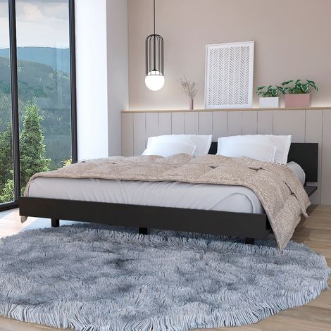 Tuhome Concept – Sommier Kaia Queen noir – Cadre 51,6 cm H x 212,5 cm L x 160 cm P – Fabriqué en aggloméré mélaminé – Supporte jusqu'à 200 kg