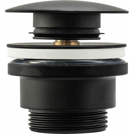 Click-Clack Black Round Push Button Waste Plug Sink Basin (1/3)