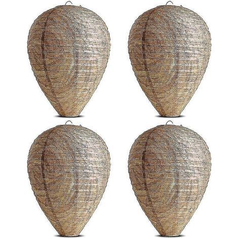 Lot de 4 leurres de nid de guêpes suspendus, faux pièges en papier non toxique, répulsifs efficaces contre les abeilles et les frelons. (1/5)