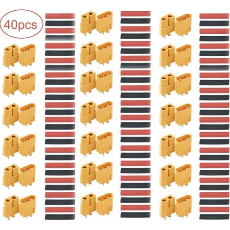 20 Paires XT-60 Connecteurs XT-60 Mâle Femelle Bullet Connecteurs Prises De Puissance avec Thermorétractable pour RC XT-60 Lipo Batterie Jouet (1/2)