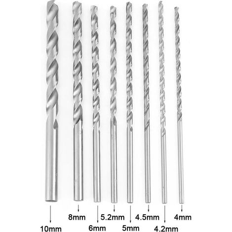 Extra-Longue Foret HSS Foret en Acier à Grande Vitesse Forets Hélicoïdaux Twist Drill (8pcs 200mm) (1/4)