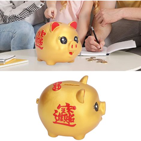 Tirelire Cochon Doré, Petit Cochon de Dessin Animé Créatif, Tirelire en Vinyle Résistante aux Chocs, Taille Moyenne, Idéale comme Cadeau pour Enfants ou Adultes (1/5)