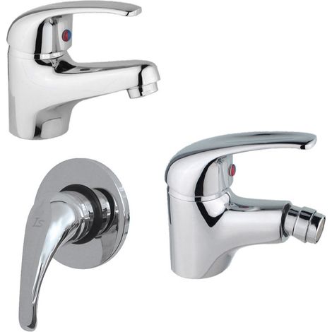 Tris di Miscelatori - Bidet + Lavabo + Doccia - Ottone Cromato - Stile Easy - Moderno (1/5)