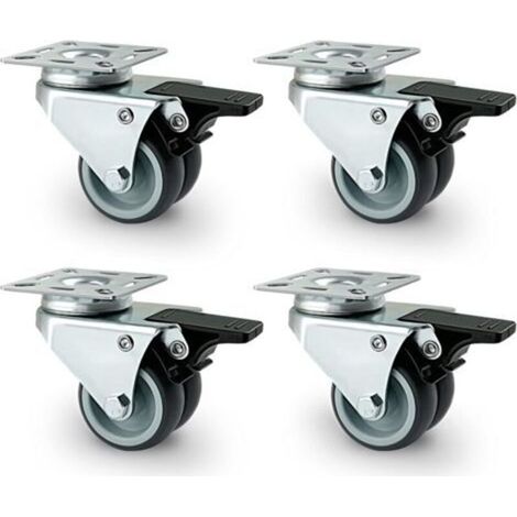 Roulettes De Meubles - 400 Kg Capacité Totale - Double Roue Pivotante 360° - Avec Frein - Pour Chaises De Plage Et Meubles Extérieurs - Lot De 4 (1/5)