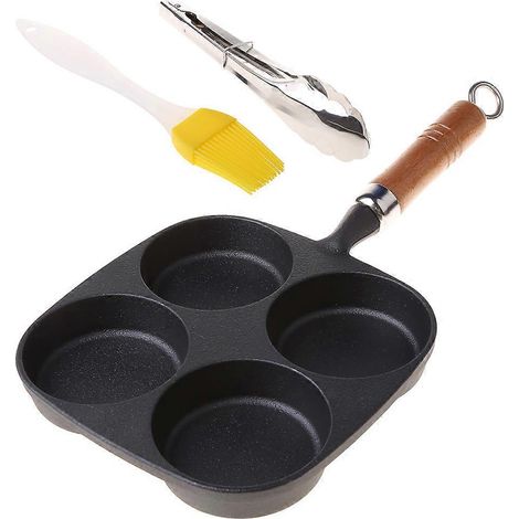 Poêle à omelettes 4 trous, poêle à hamburgers, poêle à œufs, poêle à jambon, appareil à crêpes, poêles à frire, poêles antiadhésives, petit-déjeuner (1/5)