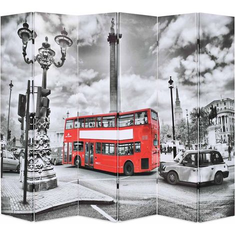 Cloison de séparation-Paravent-Séparateur de pièce 228 x 170 cm Bus londonien Noir et blanc (1/5)