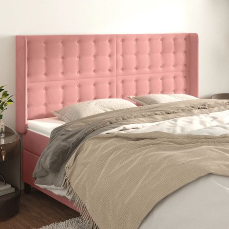 Tête de lit avec oreilles Style Classique Armoire de lit - Rose 163x16x118/128 cm Velours BV547040 - BonneVie (1/5)