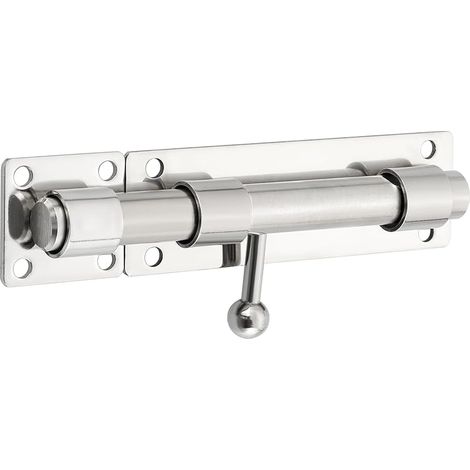 Robuste Verrou Porte Extérieur, Loquet Porte Coulissant avec Trou pour Cadenas, Barre de 150MM de longueur, 16MM de Diamètre, Finition Brossé en SUS304 Acier Inoxydable (Cadenas Non Compris) (1/5)