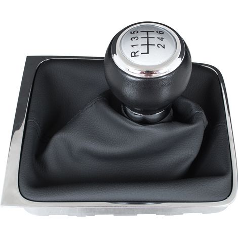 Pomo de cambio de marchas + fuelle PLATEADO VW Passat B6 05-10 con marco CROMADO ANILLO ANCHO DE 6 VELOCIDADES (1/5)