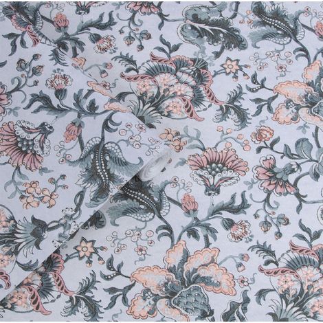 Papier peint intissé Laura Ashley Portia Pale Slate 1005 x 52cm Gris bleuté, rose (1/4)