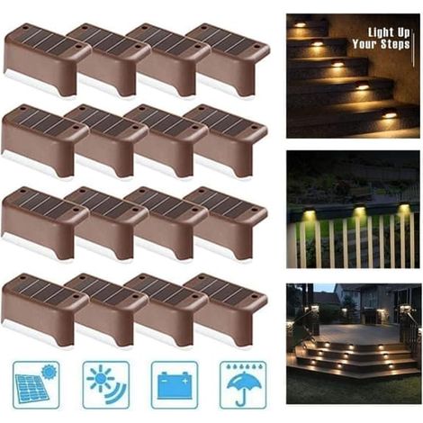 Lot de 4/8/12/16 lampes solaires d'extérieur, étanches, à LED, pour escaliers, clôtures, jardins, terrasses et alléesTFTF Marron 16 pièces - taille (1/5)