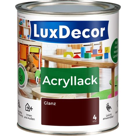 LUXDECOR Acryllack Holzfarbe Metall und Holz Lack Buntlack Glanz (04) Heiße Schokolade - 0,75L