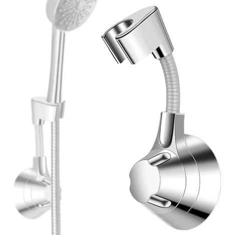 Shower Head Holder No Drilling, Shower Head Bracket, Wall Mounted Shower Head Holder Load up to 5 kg, Shower Bracket, for Bathroom Shower Head (Silver)