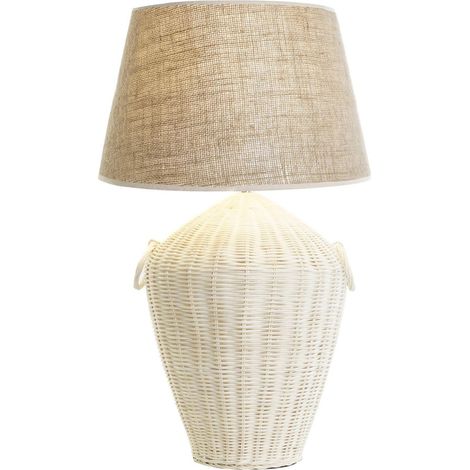 Lampe de salon blanc rotin et lin élégant - Blanc lumineux brun clair (1/5)