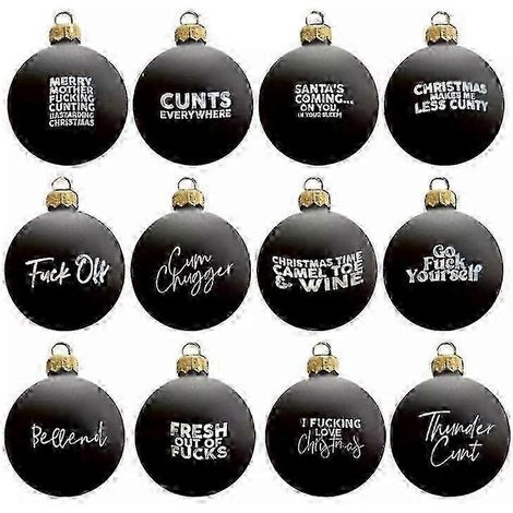Set mit 12 Weihnachtskugeln mit Schimpfwörtern, lustige Weihnachtsdekoration 2024 - Ornamentsgofuck