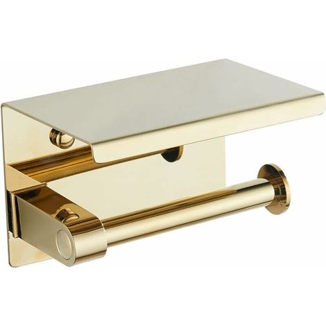 Gold Toilet Roll Holder 304 Stainless Steel Toilet Roll Holder with Shelf Wall Mounted Toilet Roll Holder for Bathroom (Gold) (1/5)