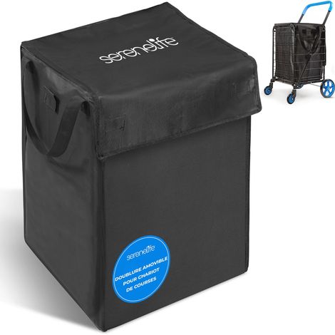 Sac pour Chariot de Courses, Universel pour Chariots Standards, Pliable Résistant à l'eau et à l'usure, Suspendu 57x44x36cm, Noir (1/4)