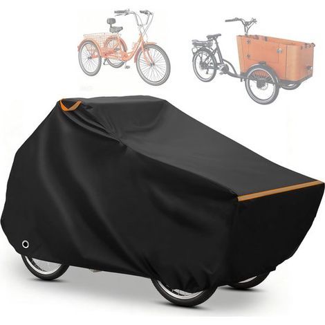 Housse pour vélo cargo - Housse pour tricycle - Imperméable et résistante - Convient aux grands vélos cargo électriques - 220 x 100 x 110 cm - Noire (1/5)