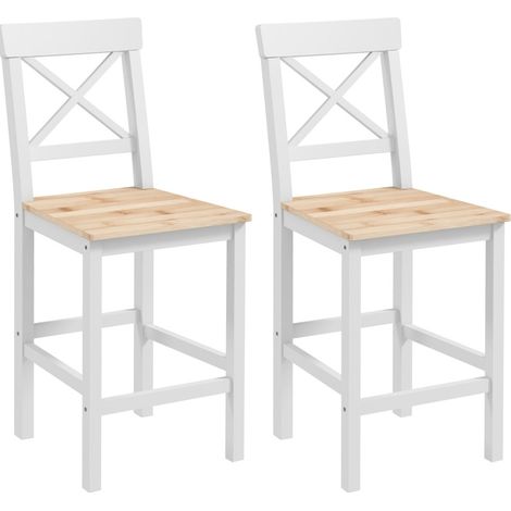 Lot de 2 tabourets de bar en pin massif avec repose-pieds et dossier, style campagne, naturel (1/5)