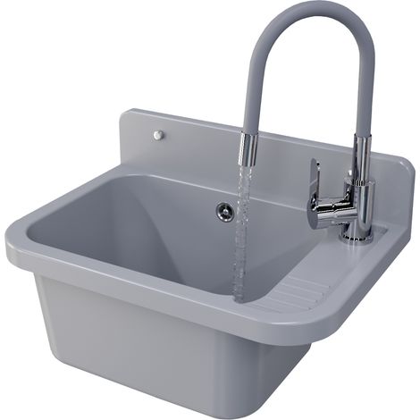 Évier utilitaire Paron Granitan avec robinet flexible amovible gris et égouttoir (1/5)