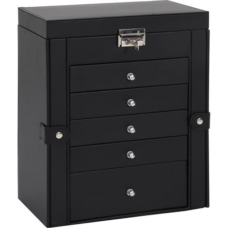Jewellery Box 6-Layer with Mirror Lockable Black vidaXL