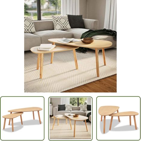 The Living Store Ensemble de tables basses 2 pcs Bois de pin massif Marron - Table Basse Scandinave - Meuble Salon - Table D'appoint - Set De Tables Basses - Table Basse Design (1/5)