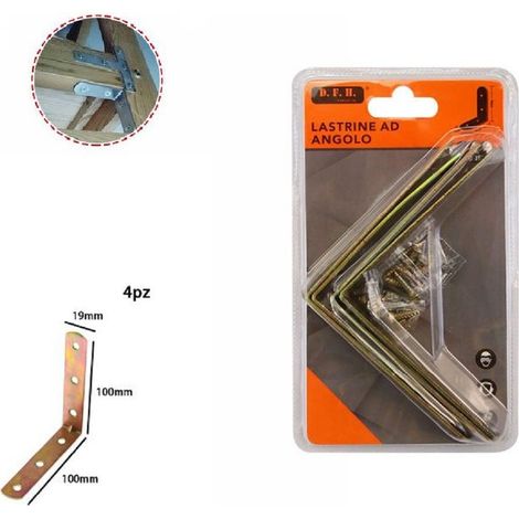 TrAdE Shop Traesio - Set 4 Pezzi Lastrine Lastrina Ad Angolo 100x100mm Sostegno Staffa Angolare 07619 -