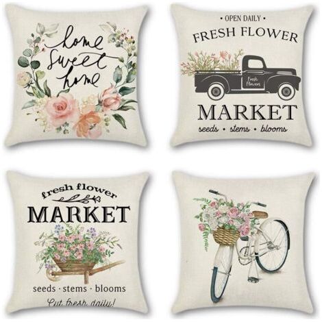 Lot de 4 housses de coussin décoratives respirantes colorées pour voiture, maison, lit, bureau, café, jardin, extérieur