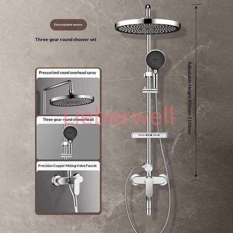 Ensemble de douche de luxe tout en cuivre avec pommeau de pulvérisation, robinet de bain spa intégré et système de pluie haute pression pour usage domestique (1/5)