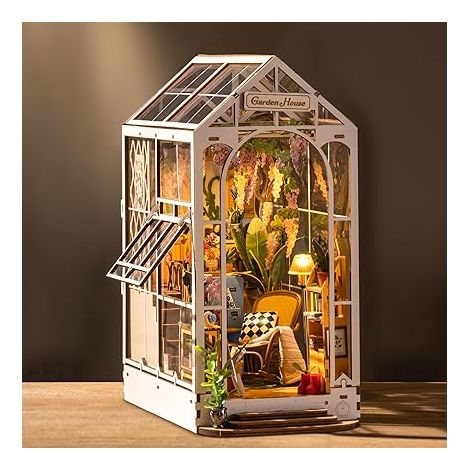 Maison de Poupée en Bois DIY Miniature House Kit Diorama Booknook avec Lumières LED Décoration de Bibliothèque Cadeau de Vacances Garden House (1/5)